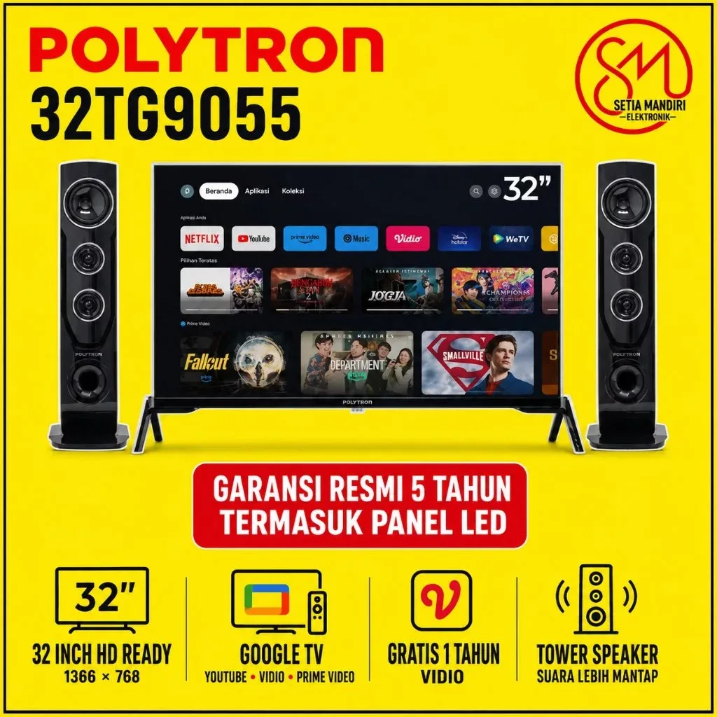 [Instant] POLYTRON Smart Google TV LED 32 Inch HD Soundbar Tower Speaker 32TG9055 Dolby Vision