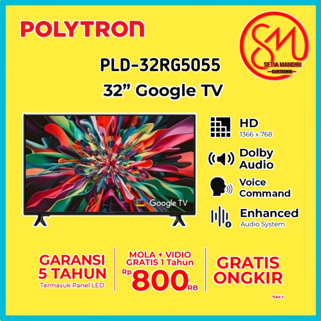 POLYTRON Smart Google TV LED 32 Inch Digital DVB-T2 WiFi Youtube PLD 32RG9059 32RG5059 [KARGO]