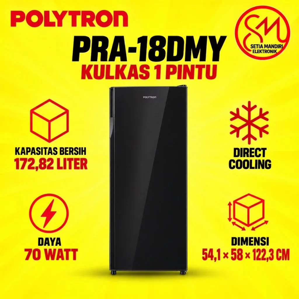 POLYTRON Kulkas 1 Pintu Belleza PRA-15DMY[150L] / PRA-17DMY[170L] / PRA-18DMY[180L]