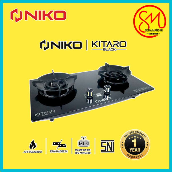 Kompor Gas Kaca Tanam 2 Tungku Niko Kitaro Black Dual Timer Setia